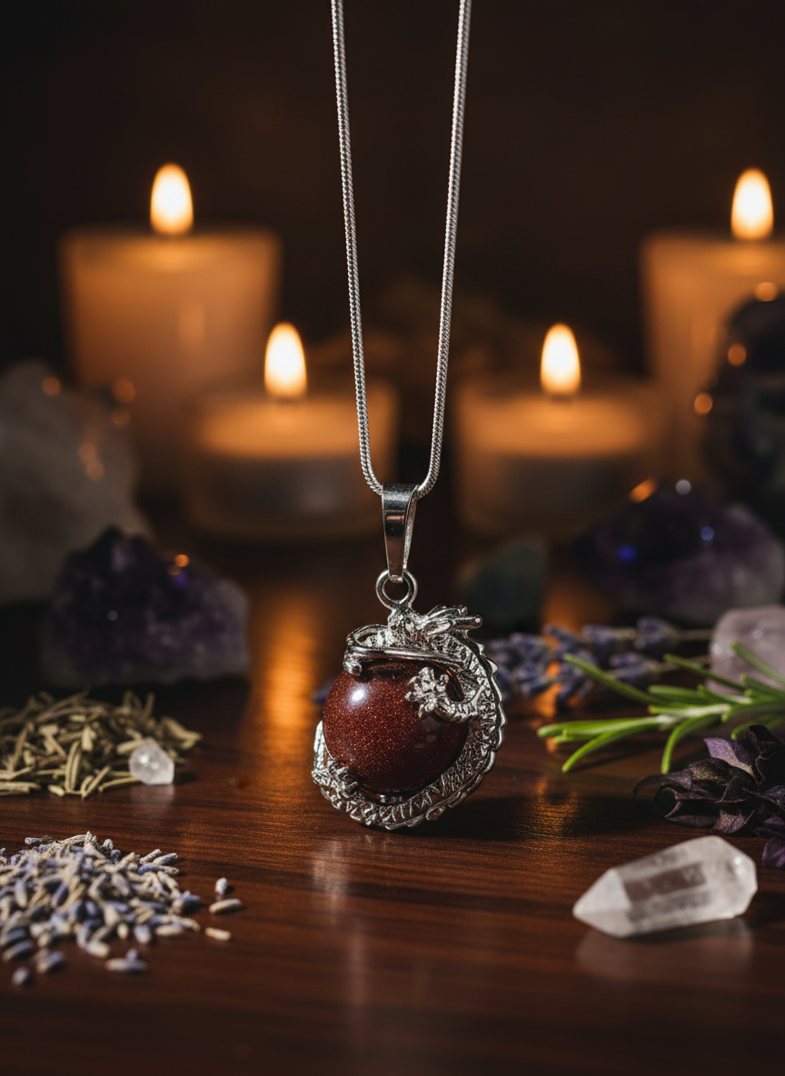 Goldstone Dragon Pendant - Mystical Display