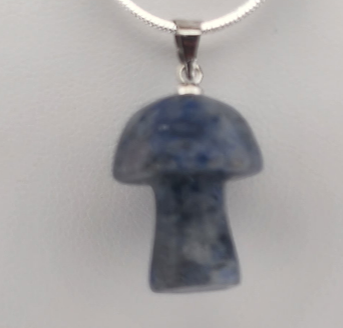 Blue mushroom-shaped pendant on a white background
