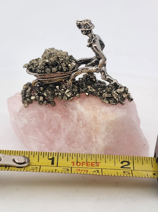 Rose Quartz Crystal with Pewter Gardener Figurine