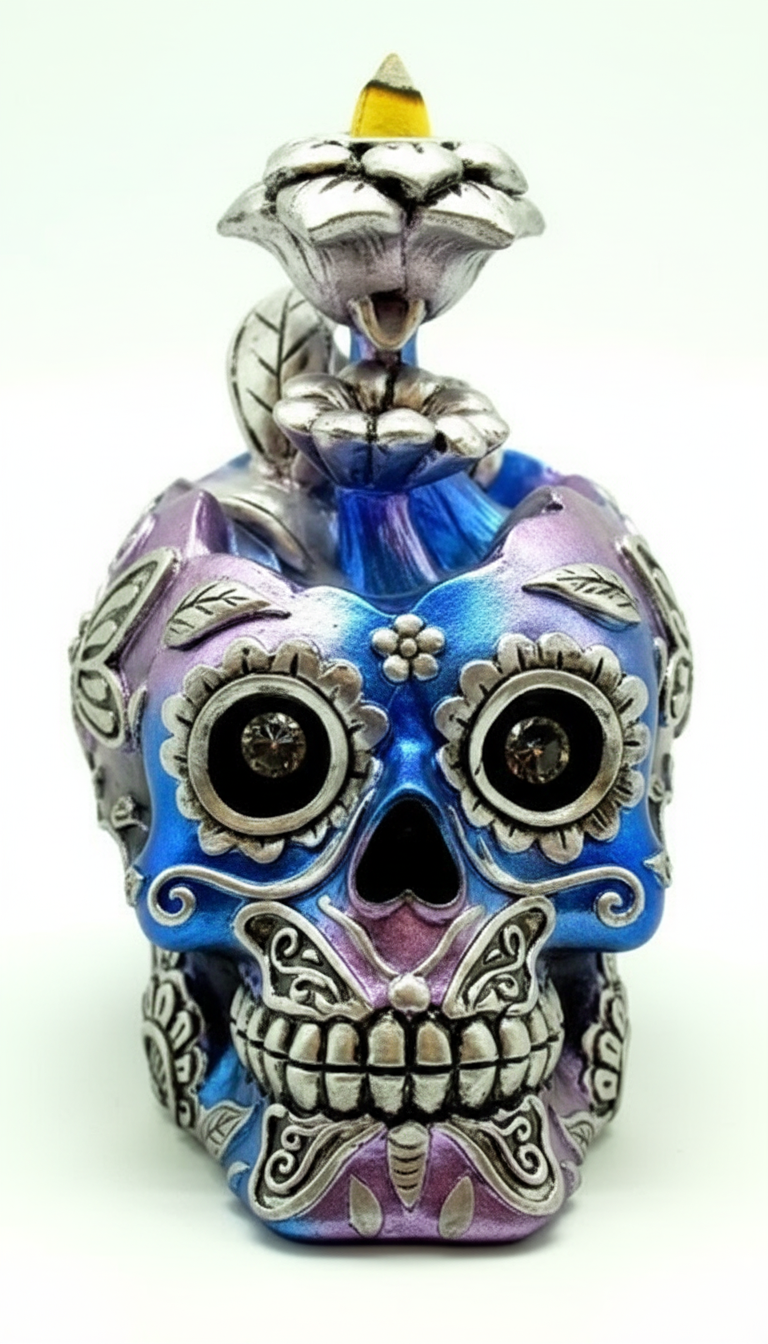 Metallic Skull Backflow Burner - Front Detail