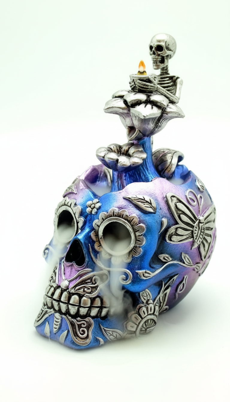 Metallic Skull Backflow Burner - Side View