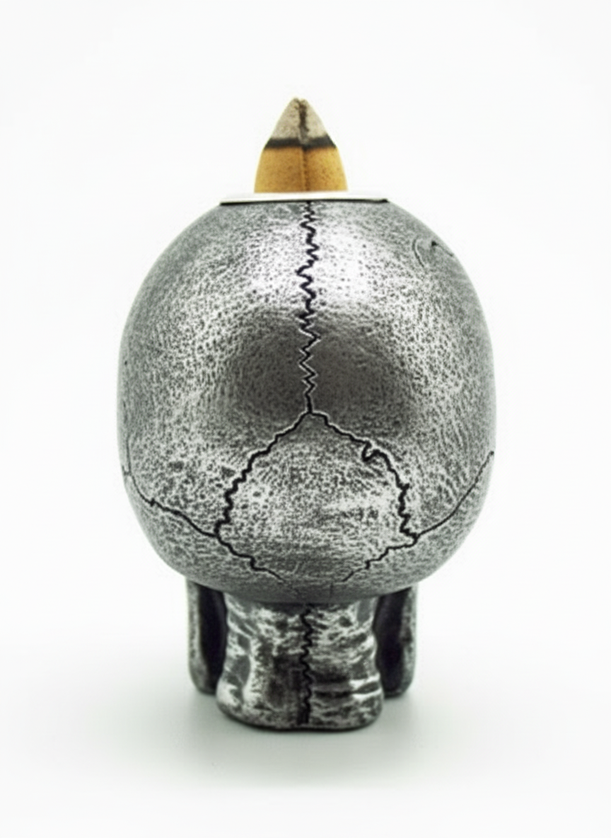 Mini Silver Skull Backflow Burner - Back View