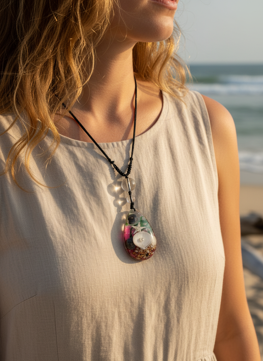 Ocean pendant necklace lifestyle photo