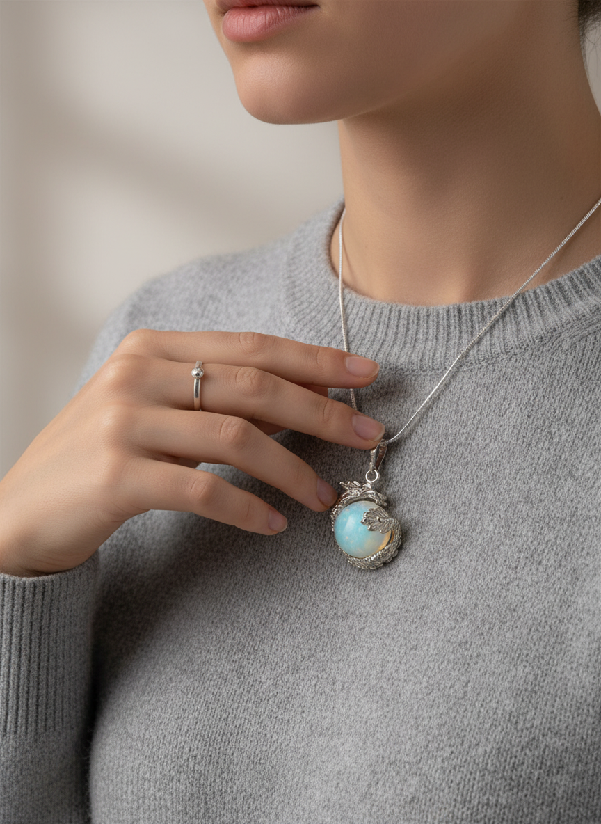Opalite Dragon Necklace Lifestyle Photo