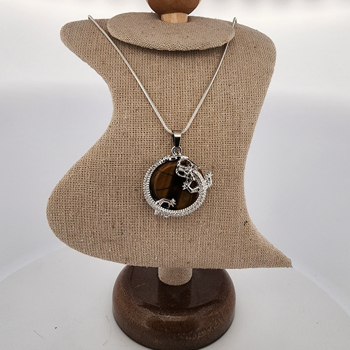 Jewelry display with a necklace on a mannequin bust