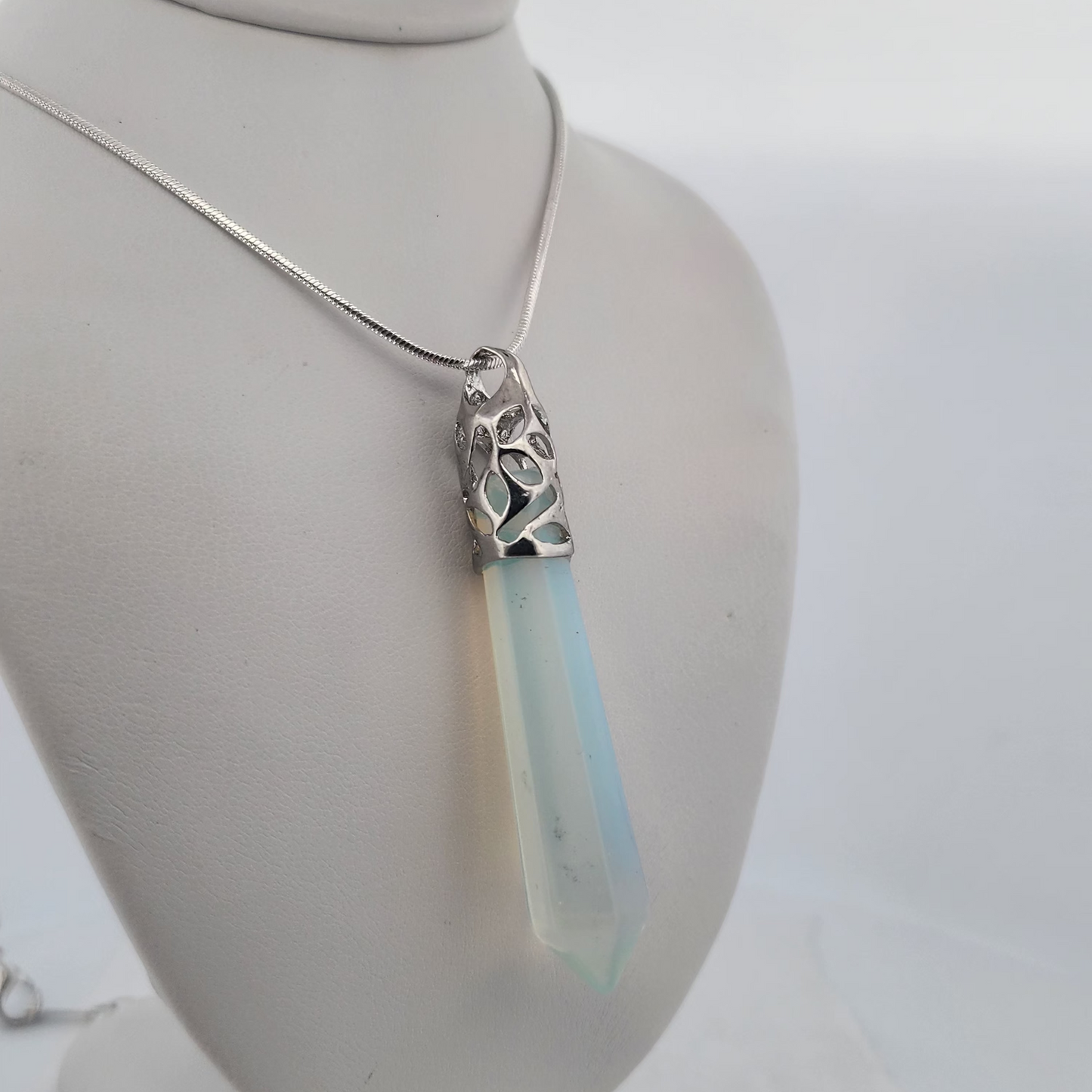 Opalite Raw Crystal Point Pendant Necklace
