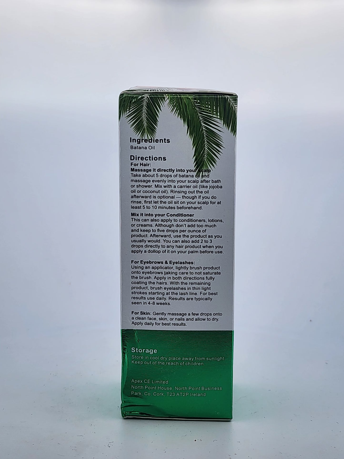 Product packaging with text on a white background