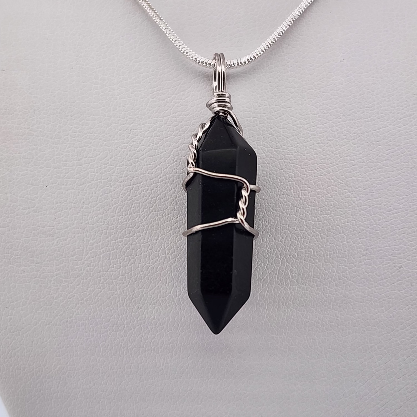 Black Obsidian Crystal Point Pendant Necklace