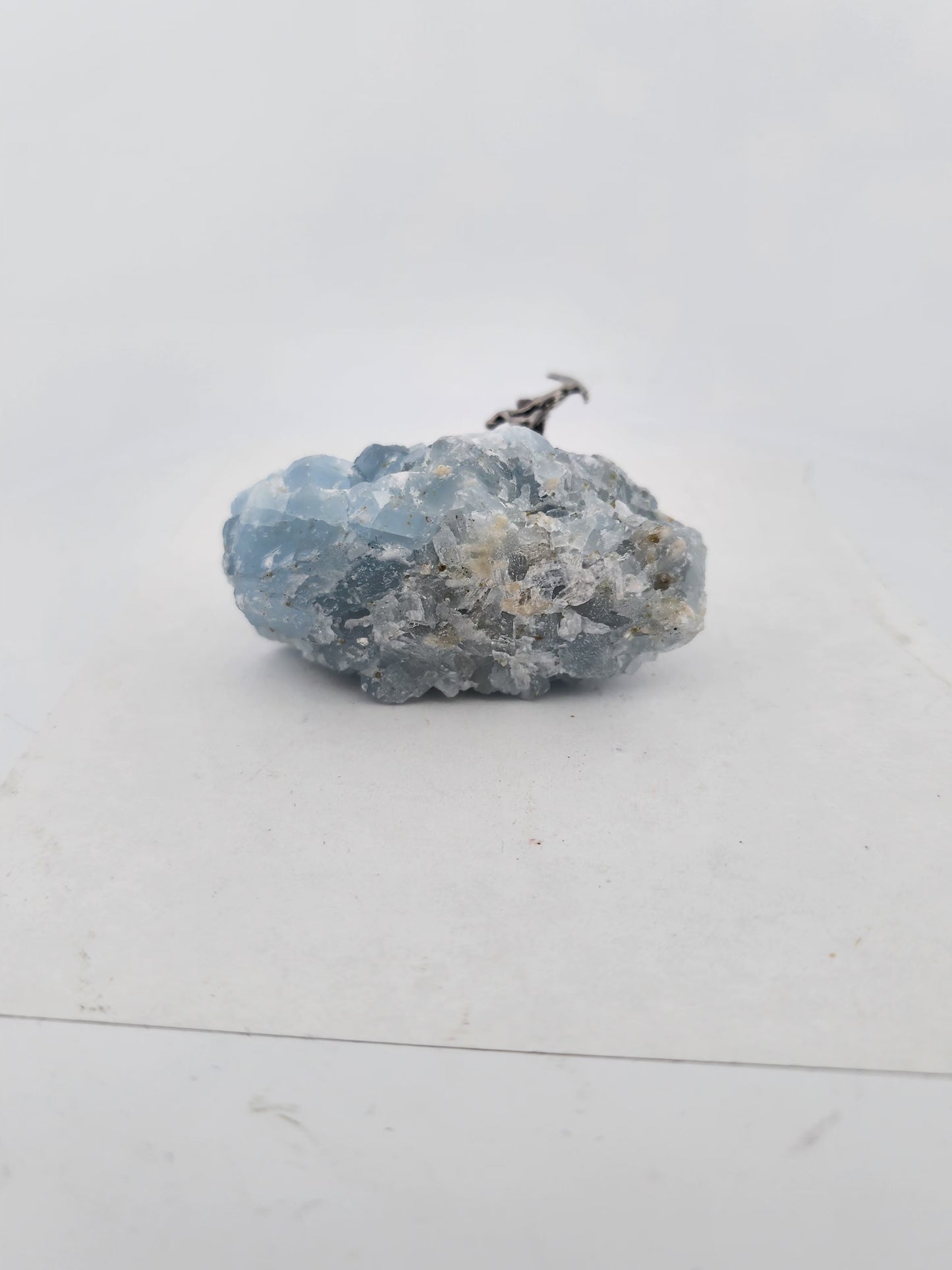 Celestite Crystal with Pewter Miner Figurine
