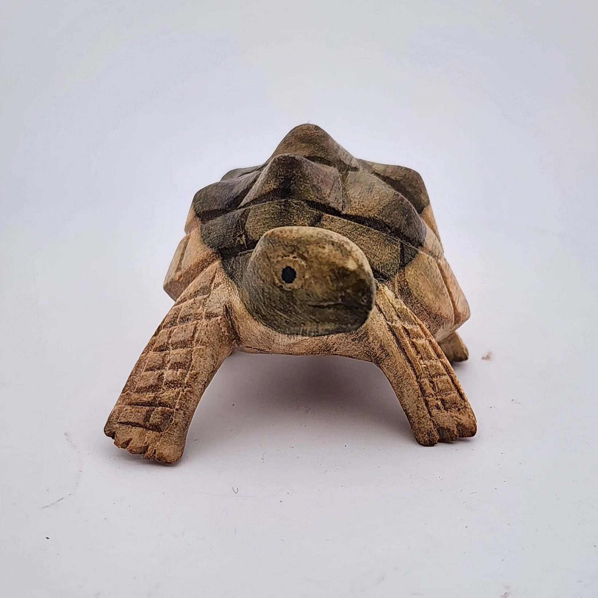 Wooden turtle figurine on a white background