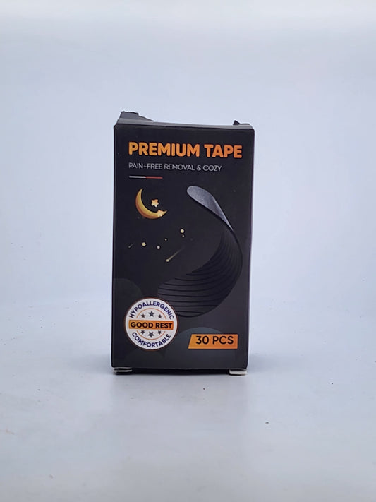 Box of premium tape with a label on a white background