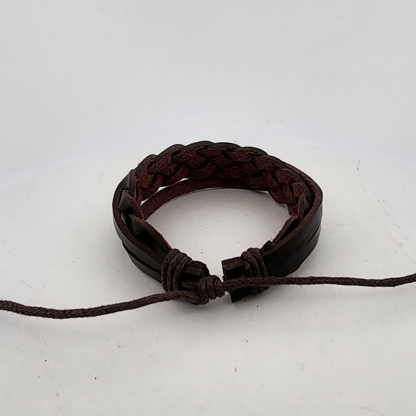 Dark Brown Braided Leather Bracelet | Adjustable Woven Cuff | Unisex Boho Style