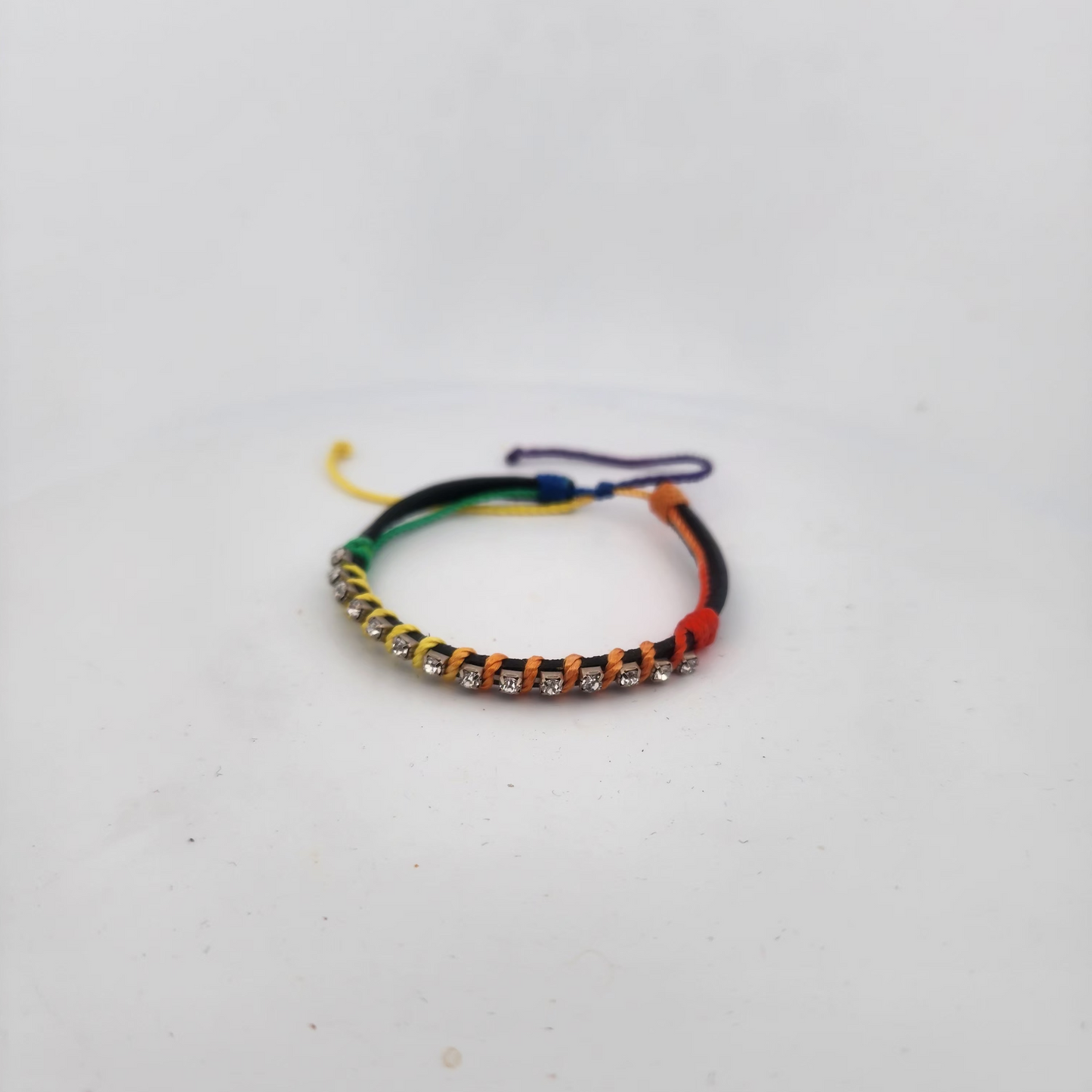 Multicolored beaded bracelet on a white background
