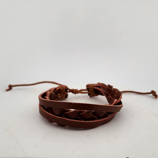 Brown Braided Leather Bracelet | Adjustable Woven Cuff | Unisex Casual Style