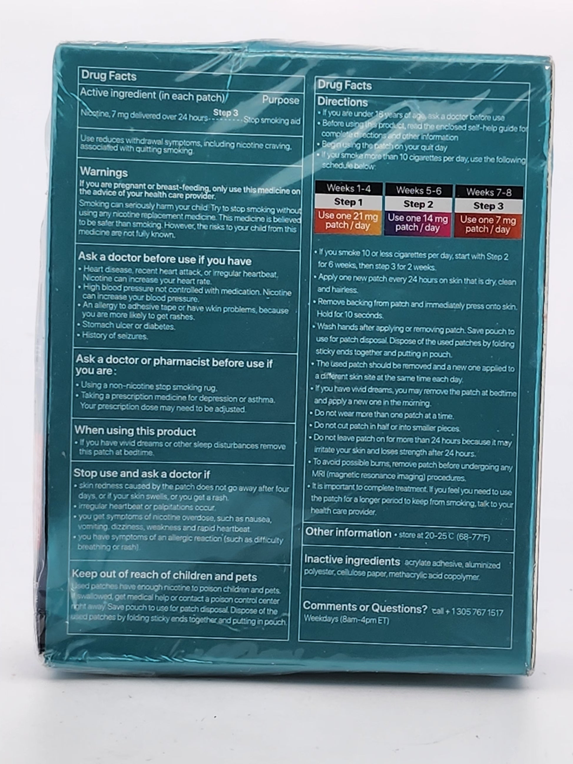 Packaged product with detailed text on a white background