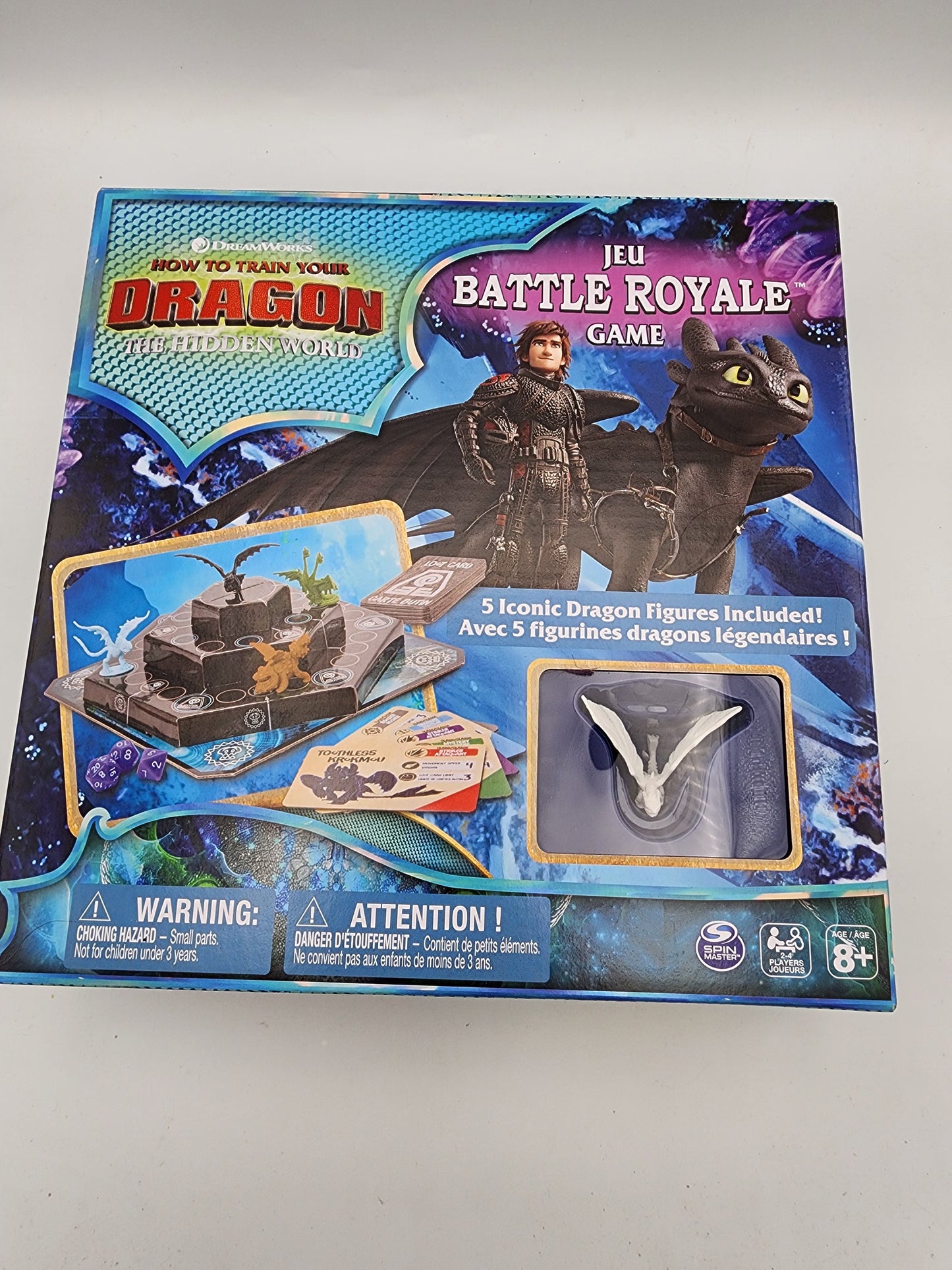 Box of 'How to Train Your Dragon' Battle Royale game with dragon and character illustration on a white background.