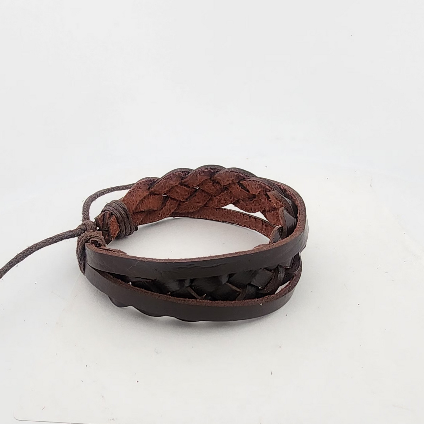 Dark Brown Braided Leather Bracelet | Adjustable Woven Cuff | Unisex Boho Style