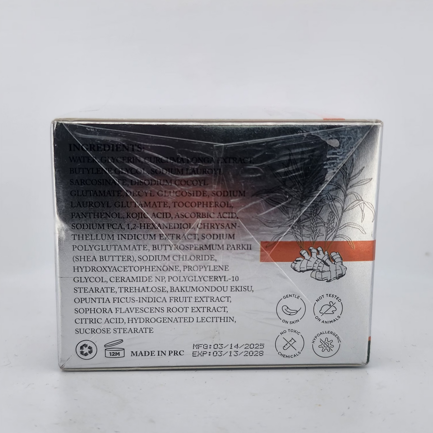 Product packaging with text and graphics on a white background