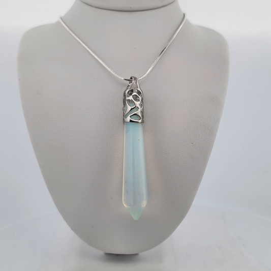Opalite Raw Crystal Point Pendant Necklace