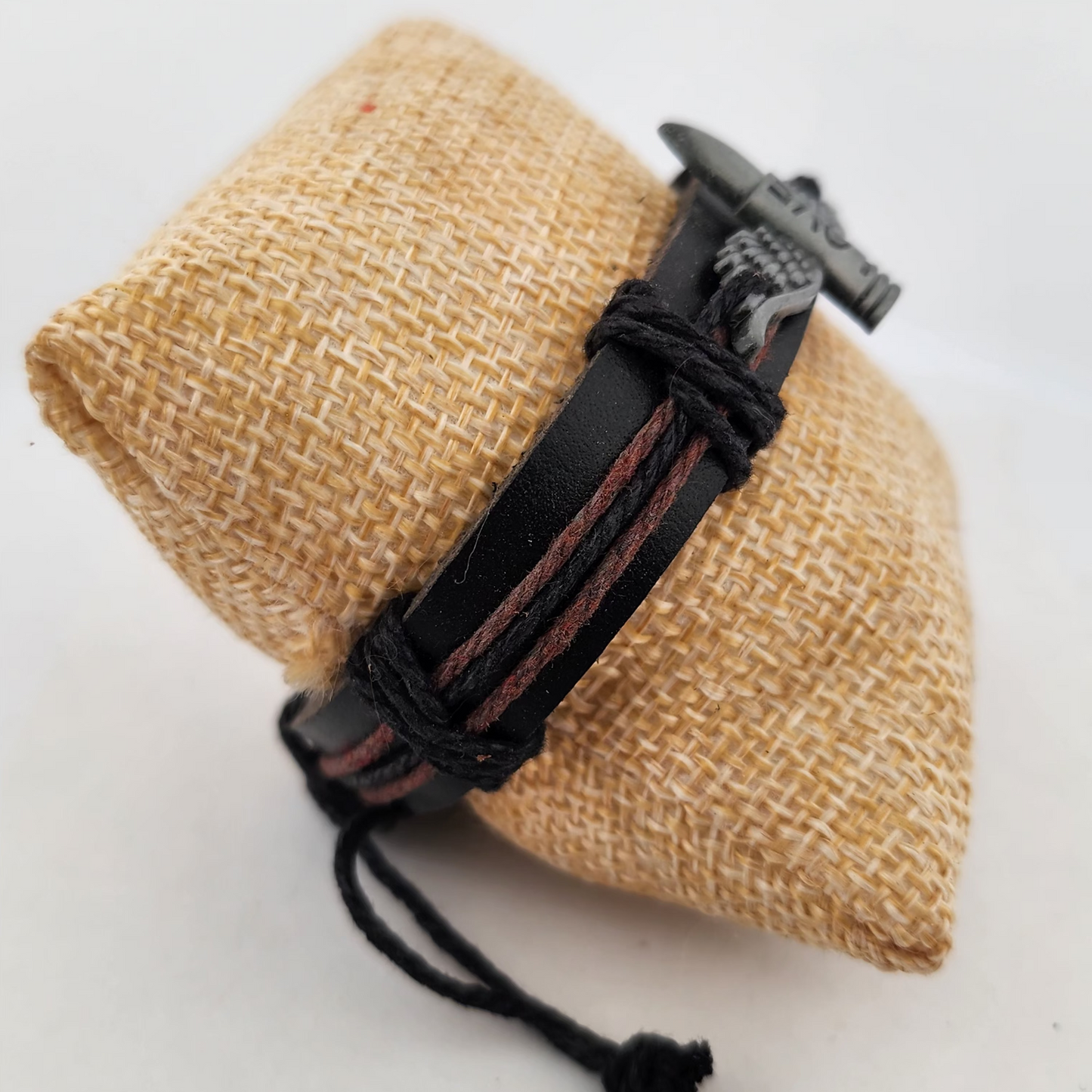 Black Leather Bracelet with Bullet & Wings Charm | Love Engraved | Unisex