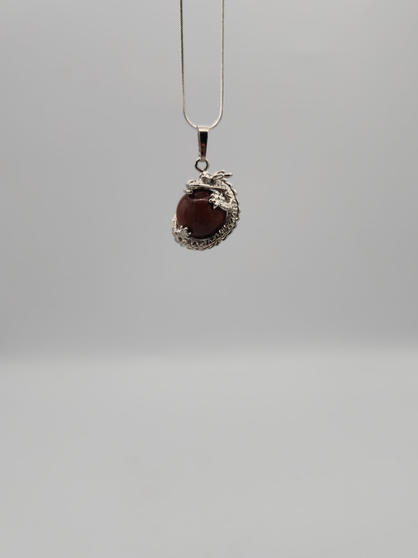 Mystical Dragon Goldstone Pendant Necklace - Sterling Silver