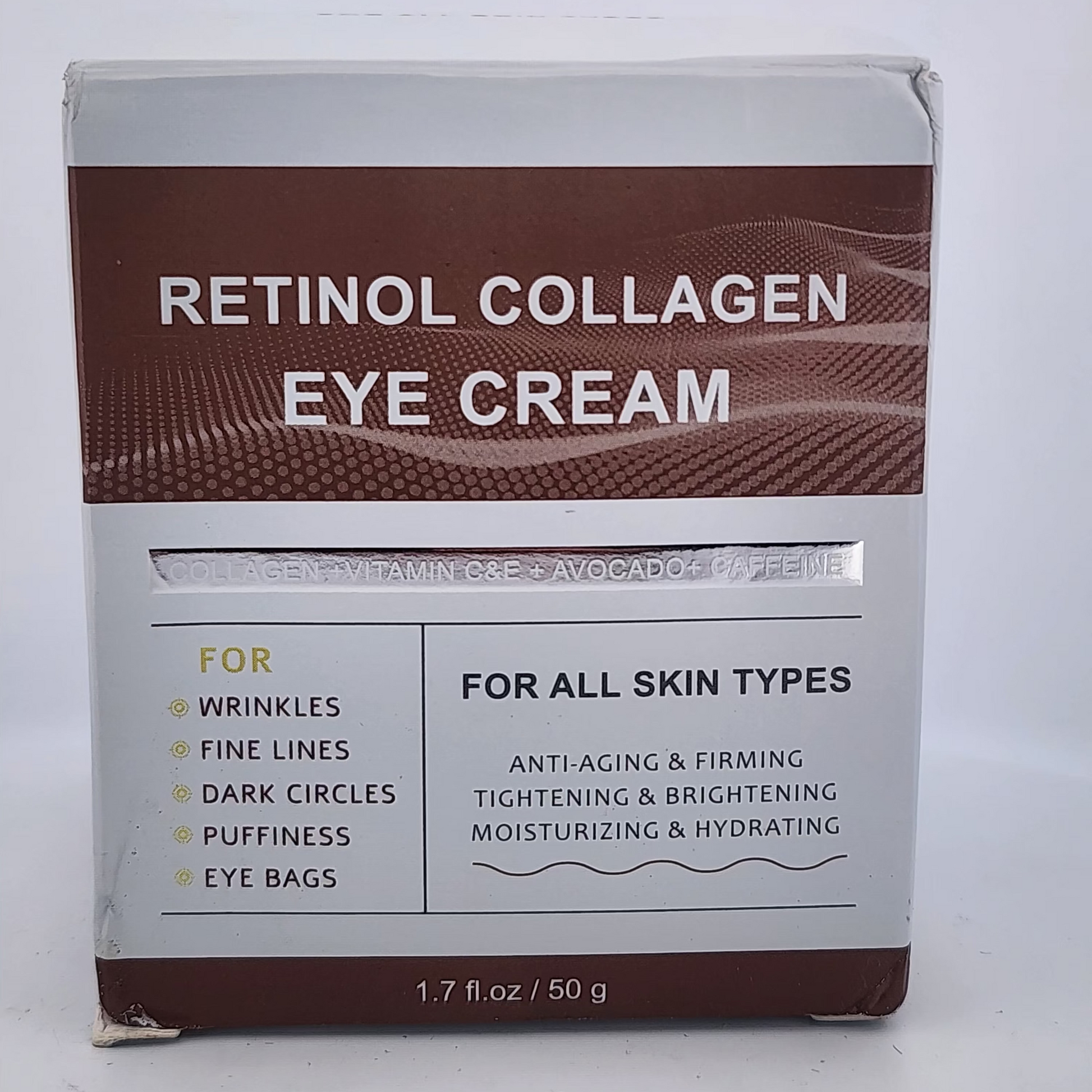Retinol collagen eye cream packaging on a white background