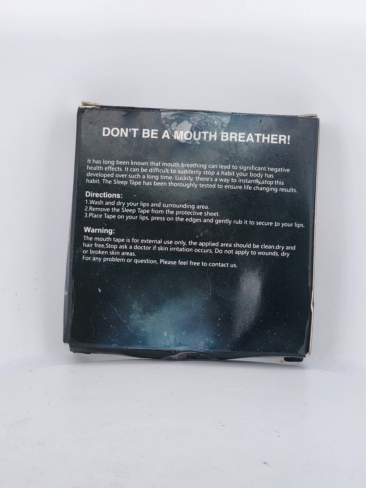 Mouth tape packaging with text on a white background
