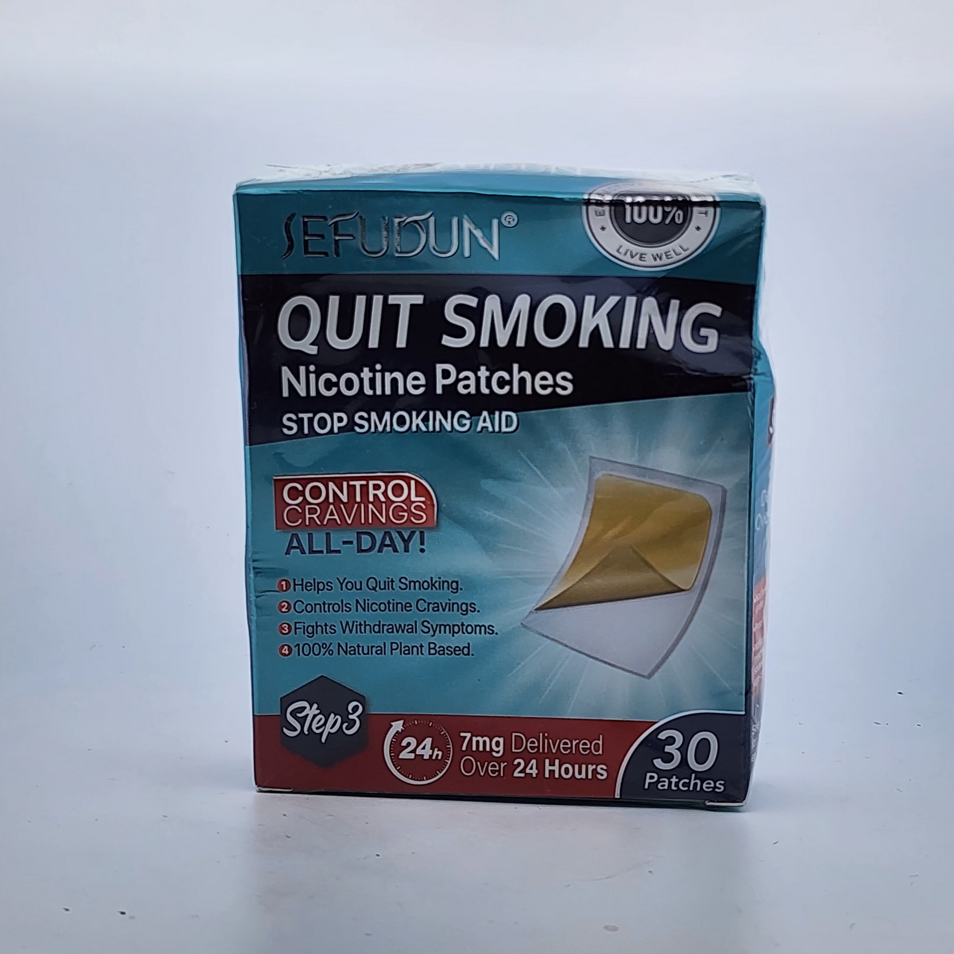 Box of Sefoun Quit Smoking Nicotine Patches on a white background
