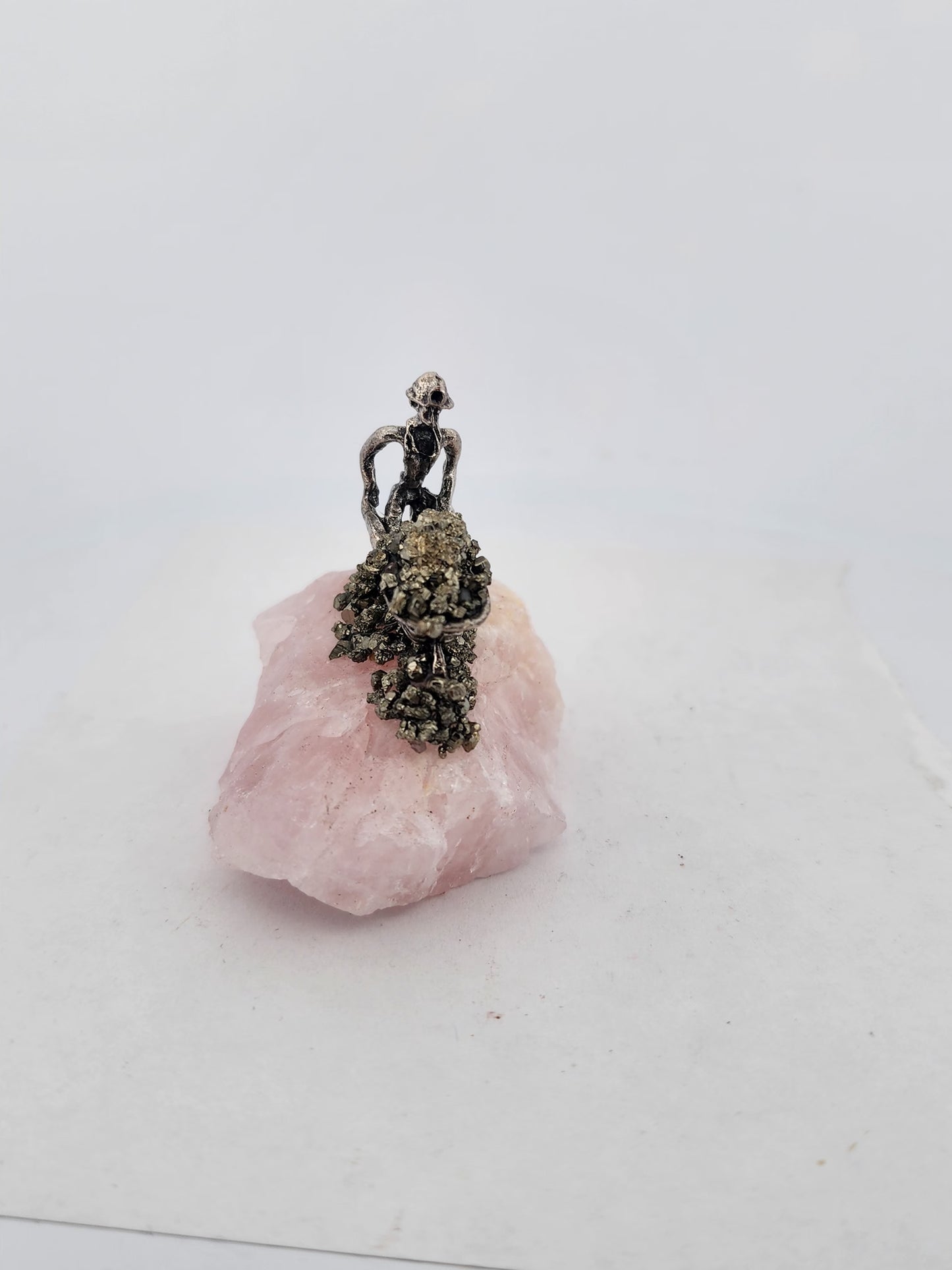 Rose Quartz Crystal with Pewter Gardener Figurine