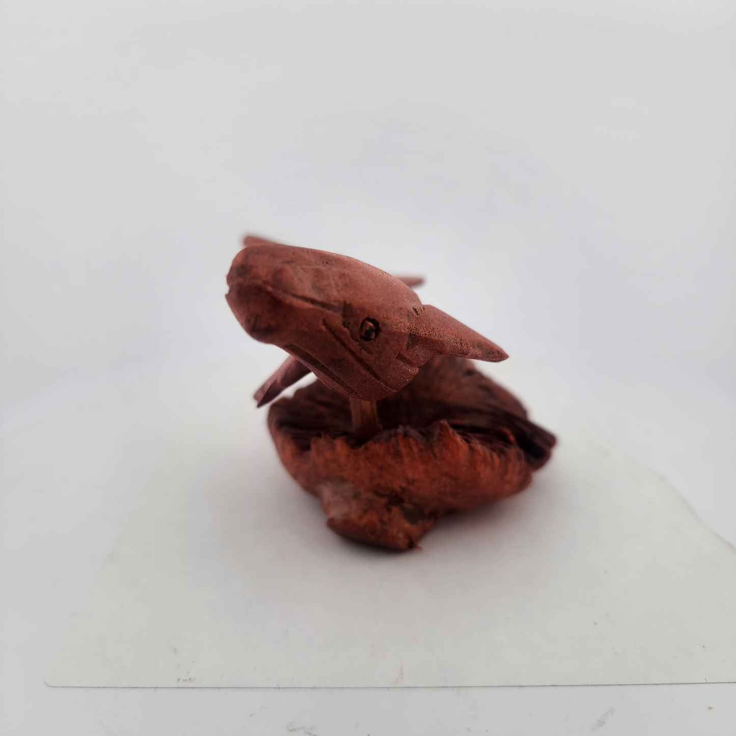 Small brown plush toy on a white surface