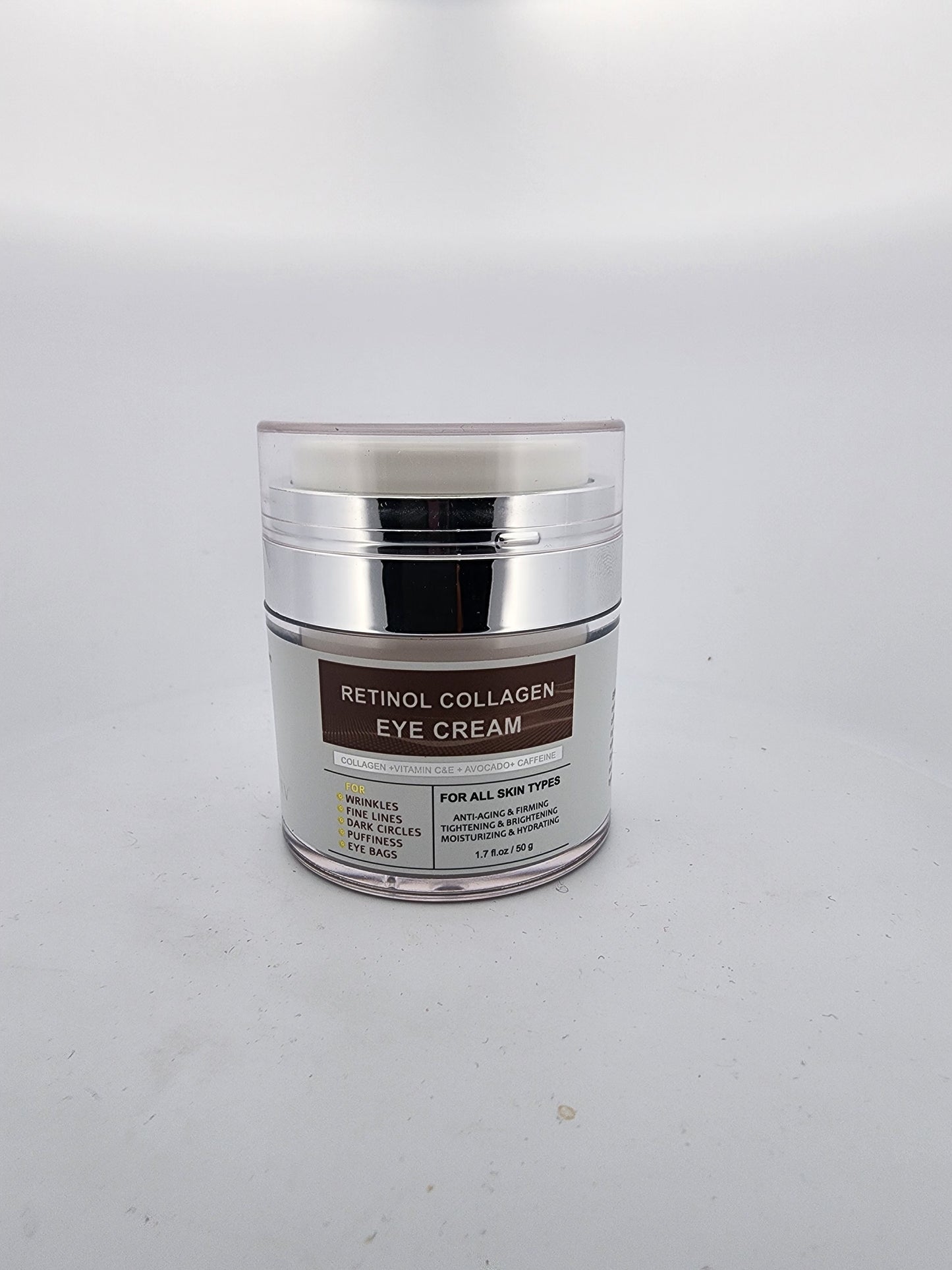 Retinol collagen eye cream jar on a white background