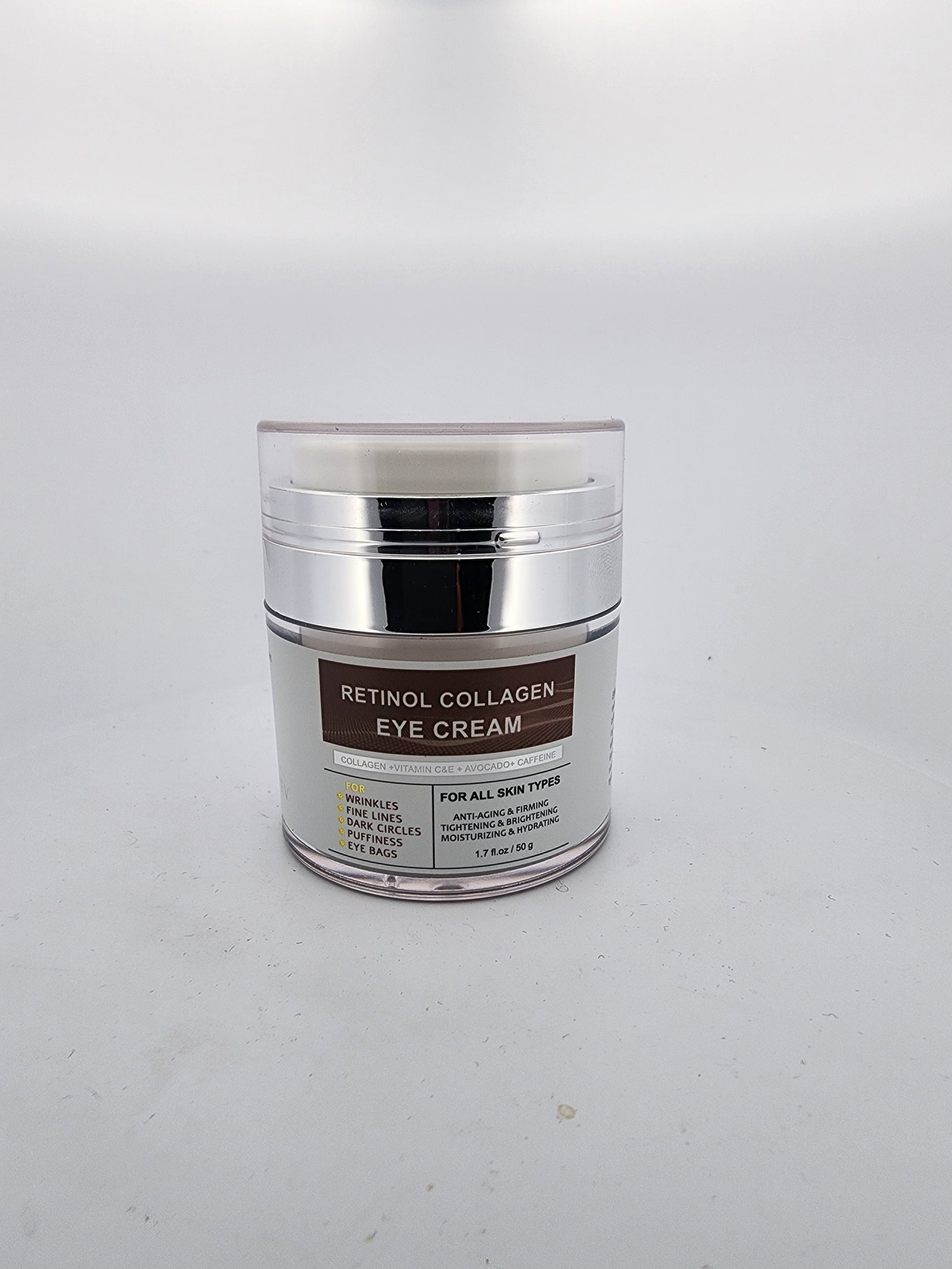 Retinol collagen eye cream jar on a white background