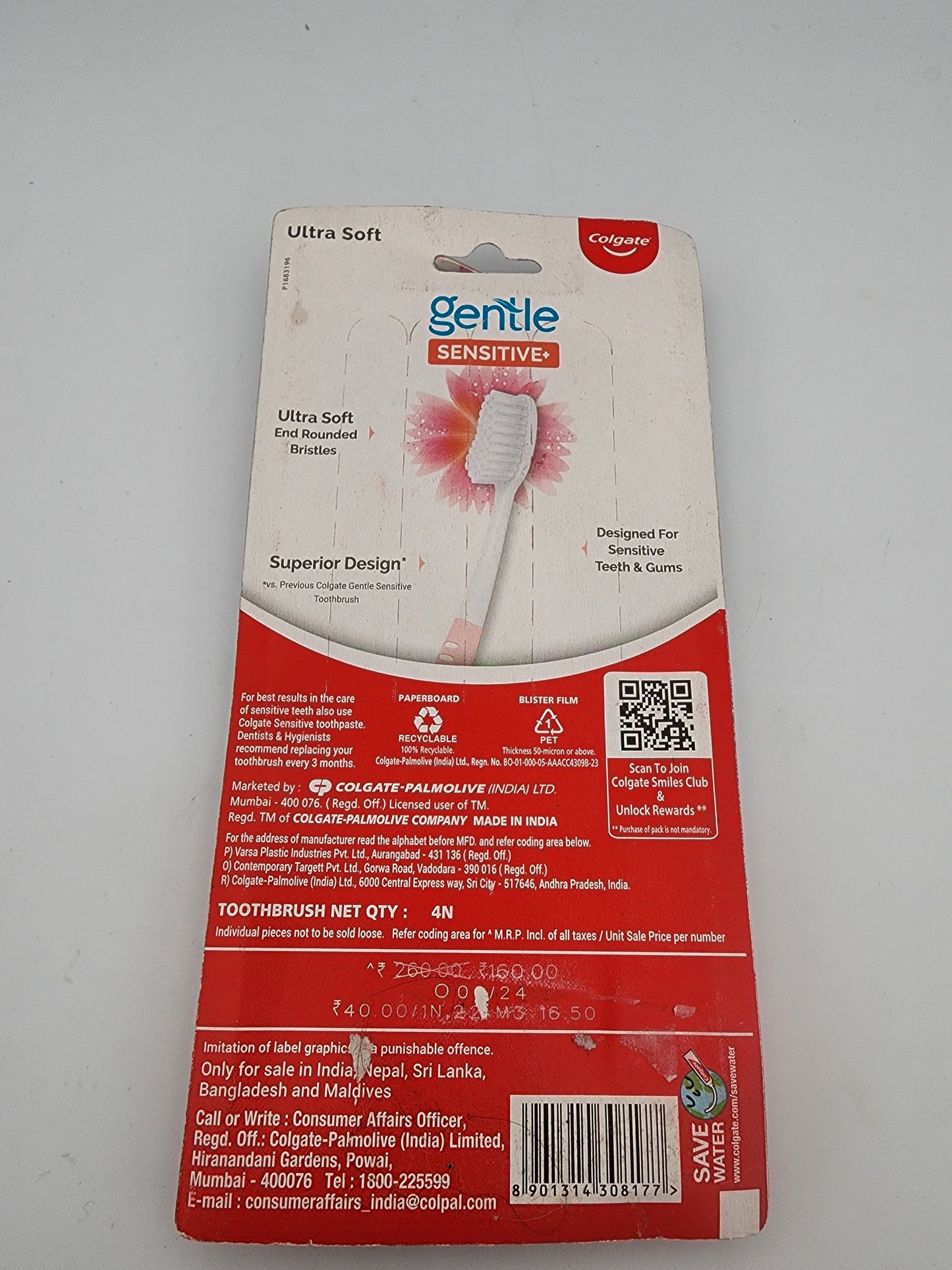 Colgate Gentle Sensitive+ Ultra Soft Toothbrush 4-Pack Mega Saver