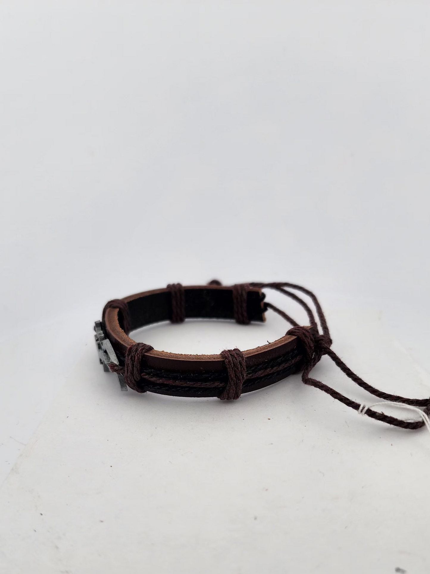 Dark Brown Leather Bracelet with Batman Charm | Adjustable Superhero Cuff