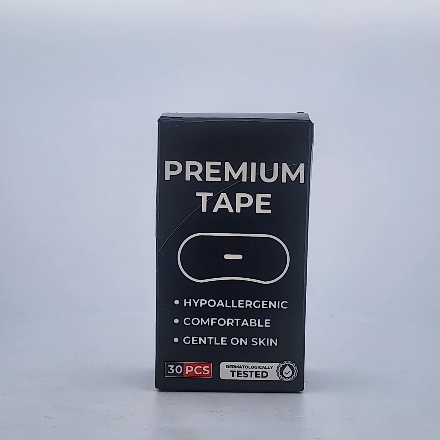 Box of premium tape with text on a light gray background
