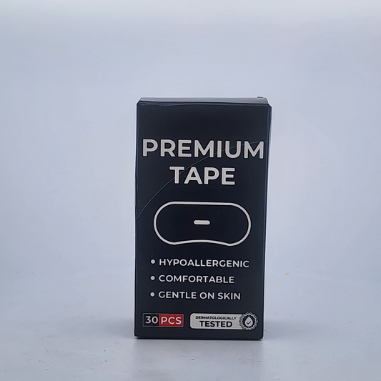 Box of premium tape with text on a light gray background