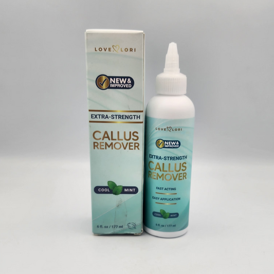 Extra-strength callus remover with packaging on a gray background