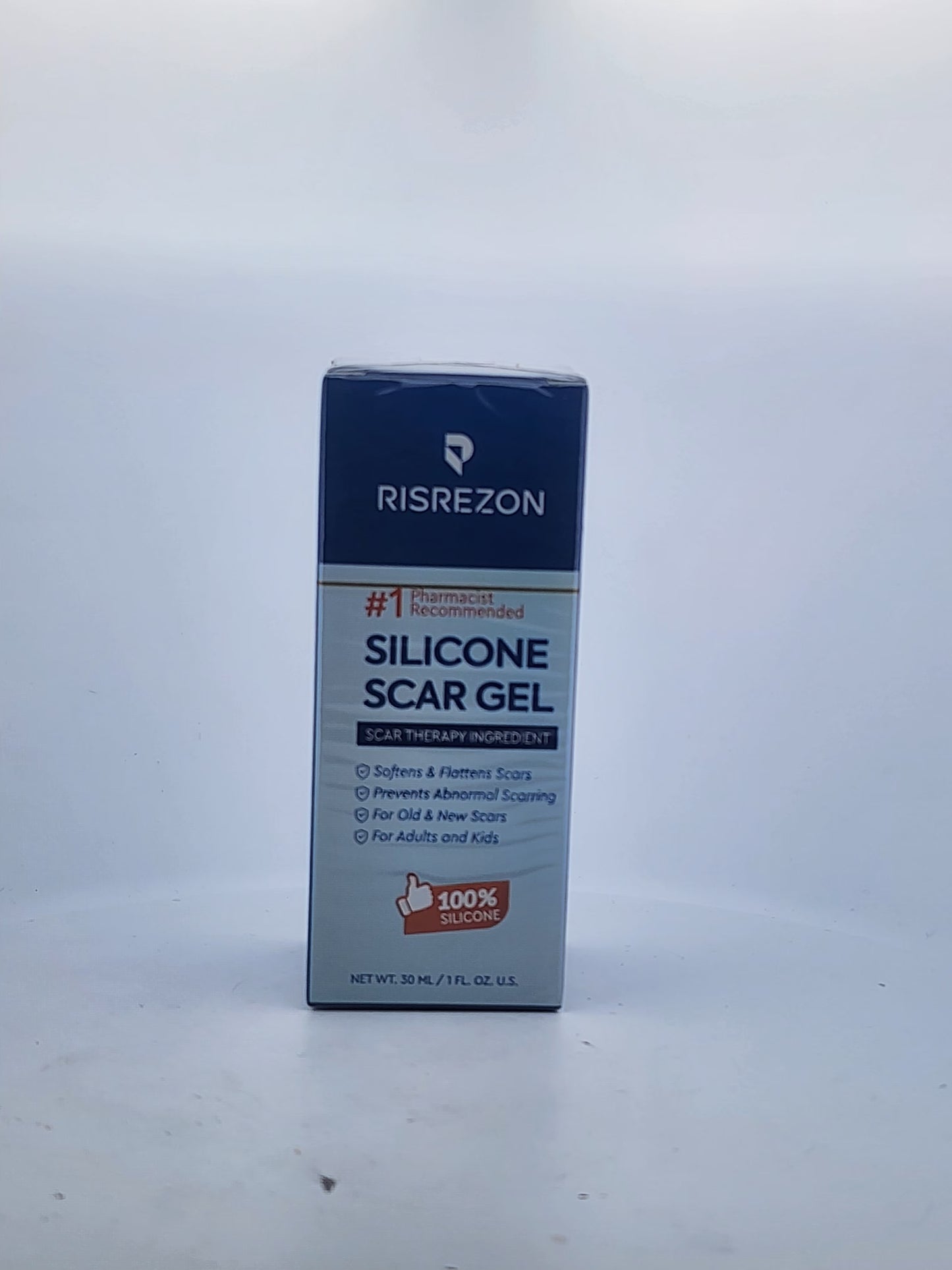 Box of Risrezon silicone scar gel on a white background