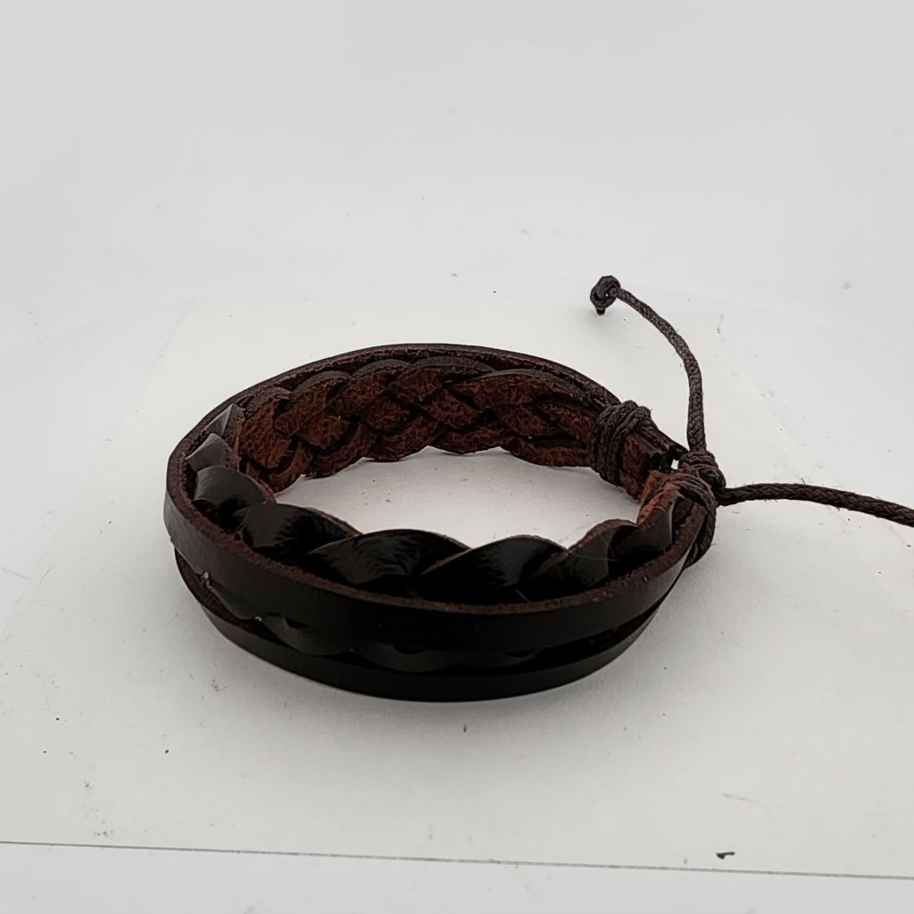 Dark Brown Braided Leather Bracelet | Adjustable Woven Cuff | Unisex Boho Style