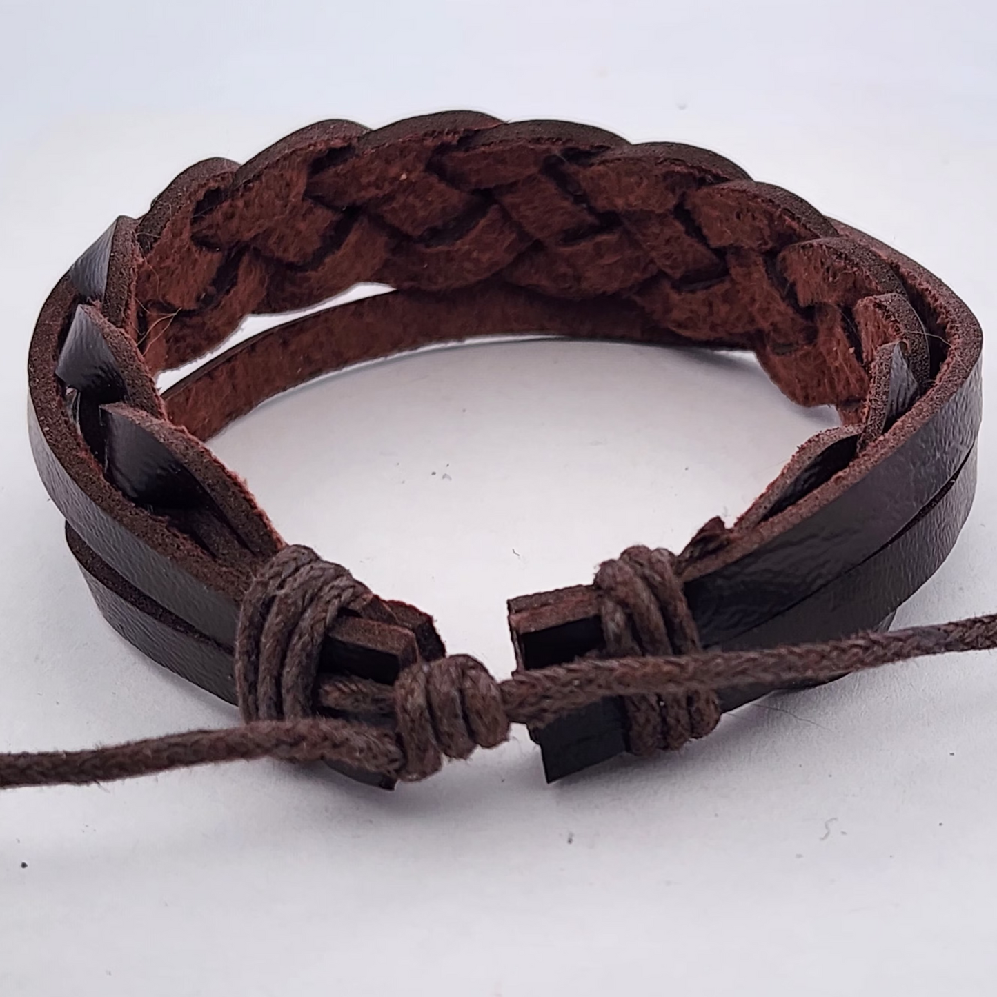 Dark Brown Braided Leather Bracelet | Adjustable Woven Cuff | Unisex Boho Style