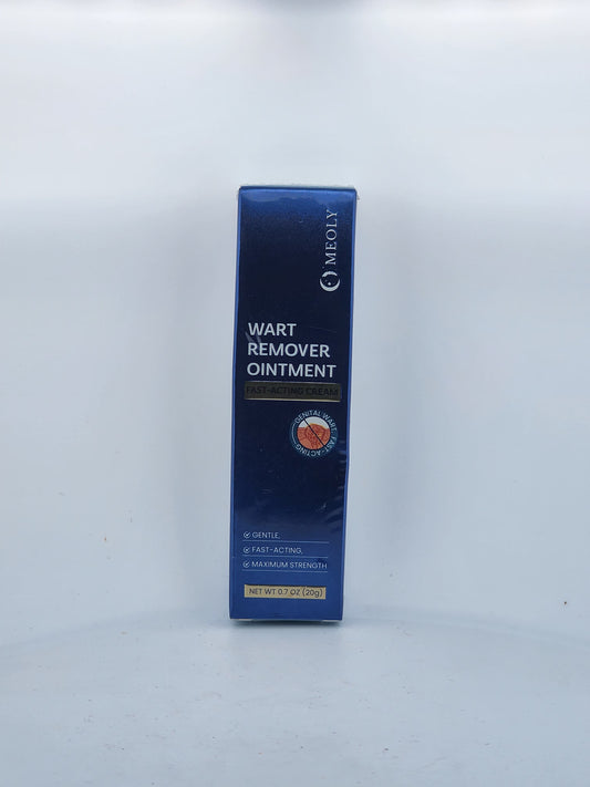 Blue box of wart remover ointment on a white background