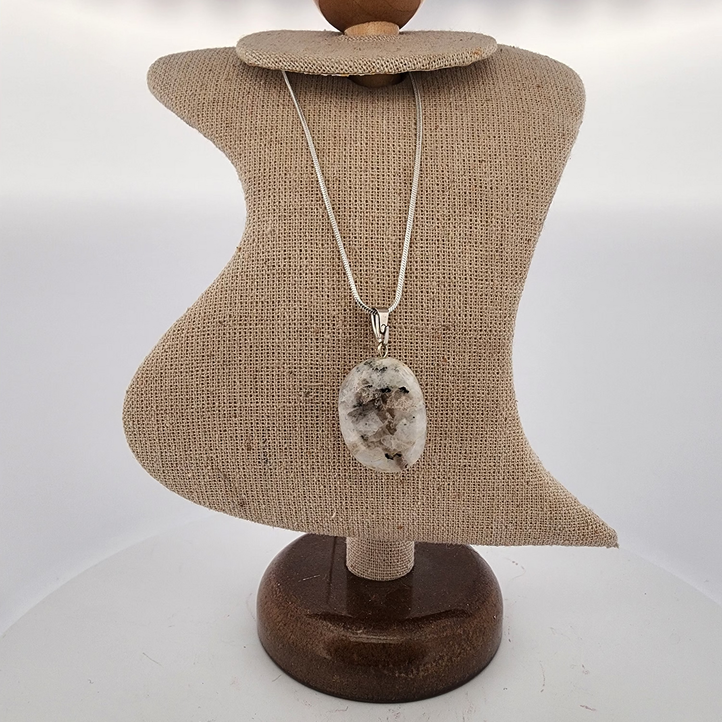 Rainbow Moonstone Pendant Necklace with Black Tourmaline