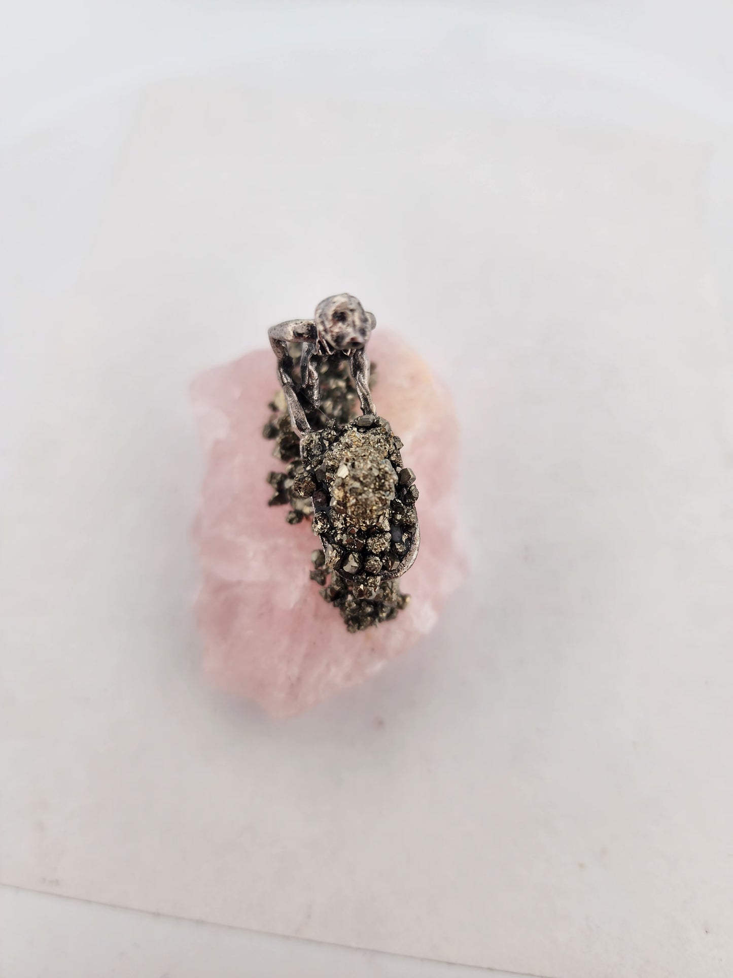 Rose Quartz Crystal with Pewter Gardener Figurine