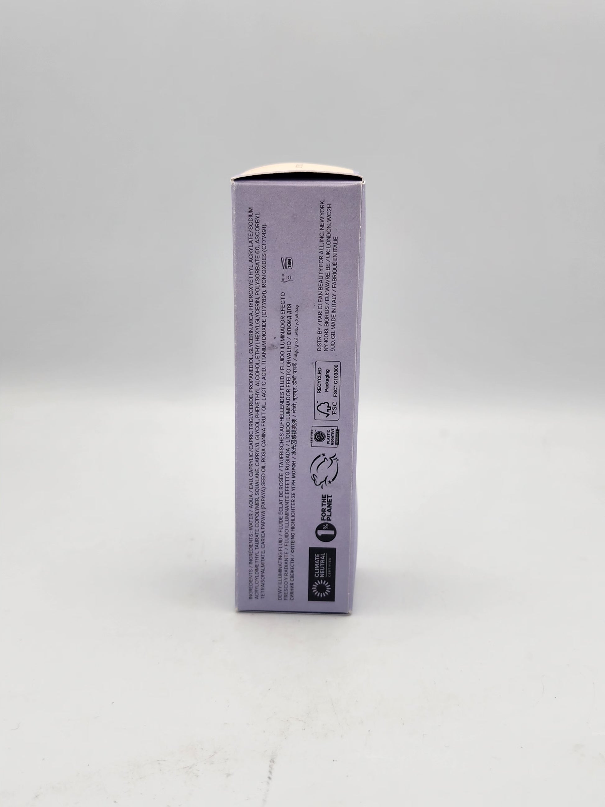 Saie Glowy Super Gel ingredients list and product information on purple packaging
