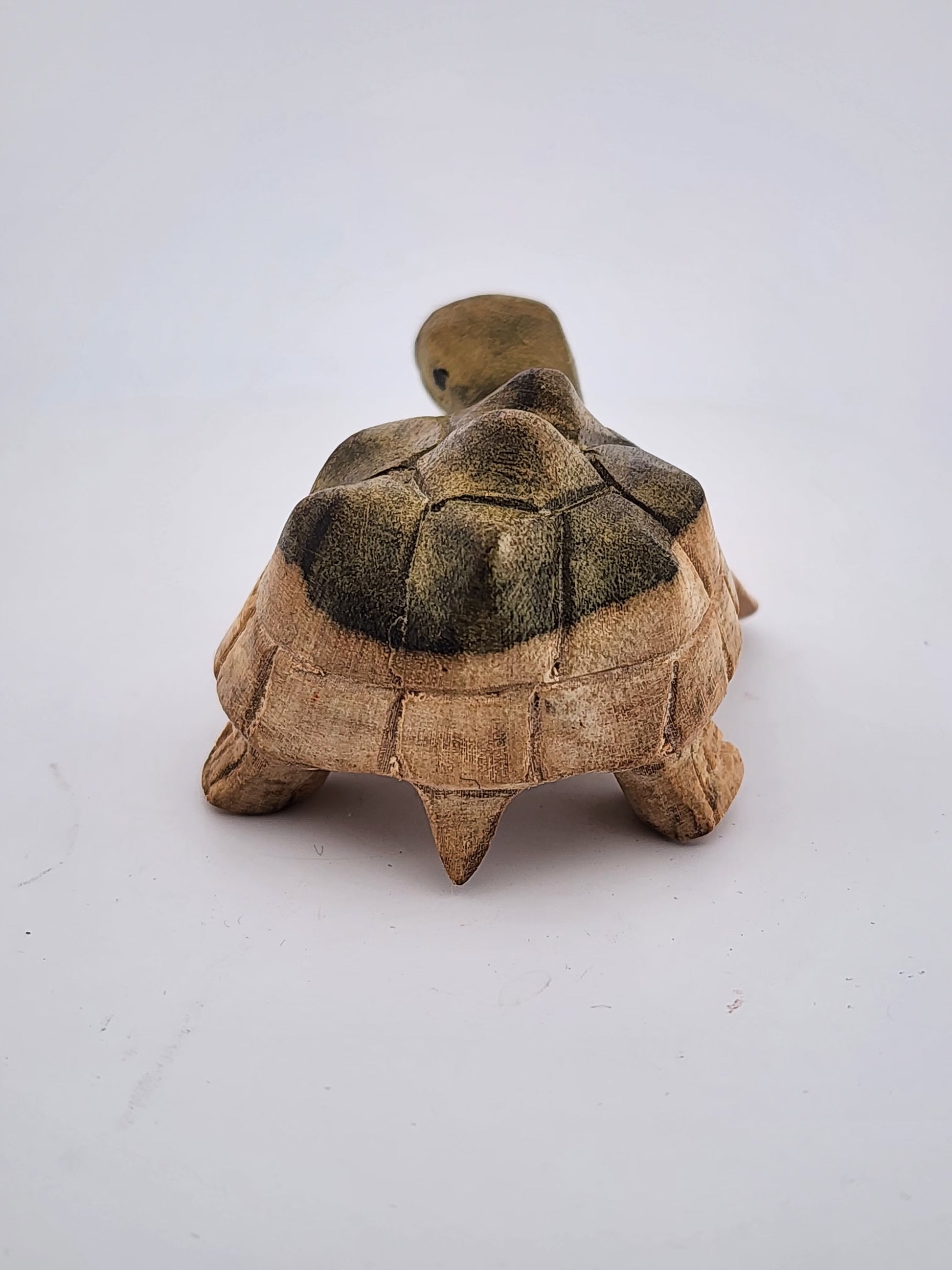 Wooden turtle figurine on a white background