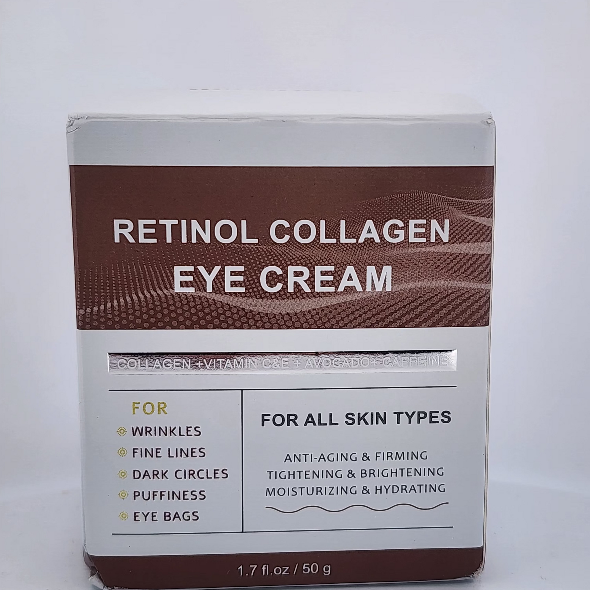 Retinol collagen eye cream packaging on a white background