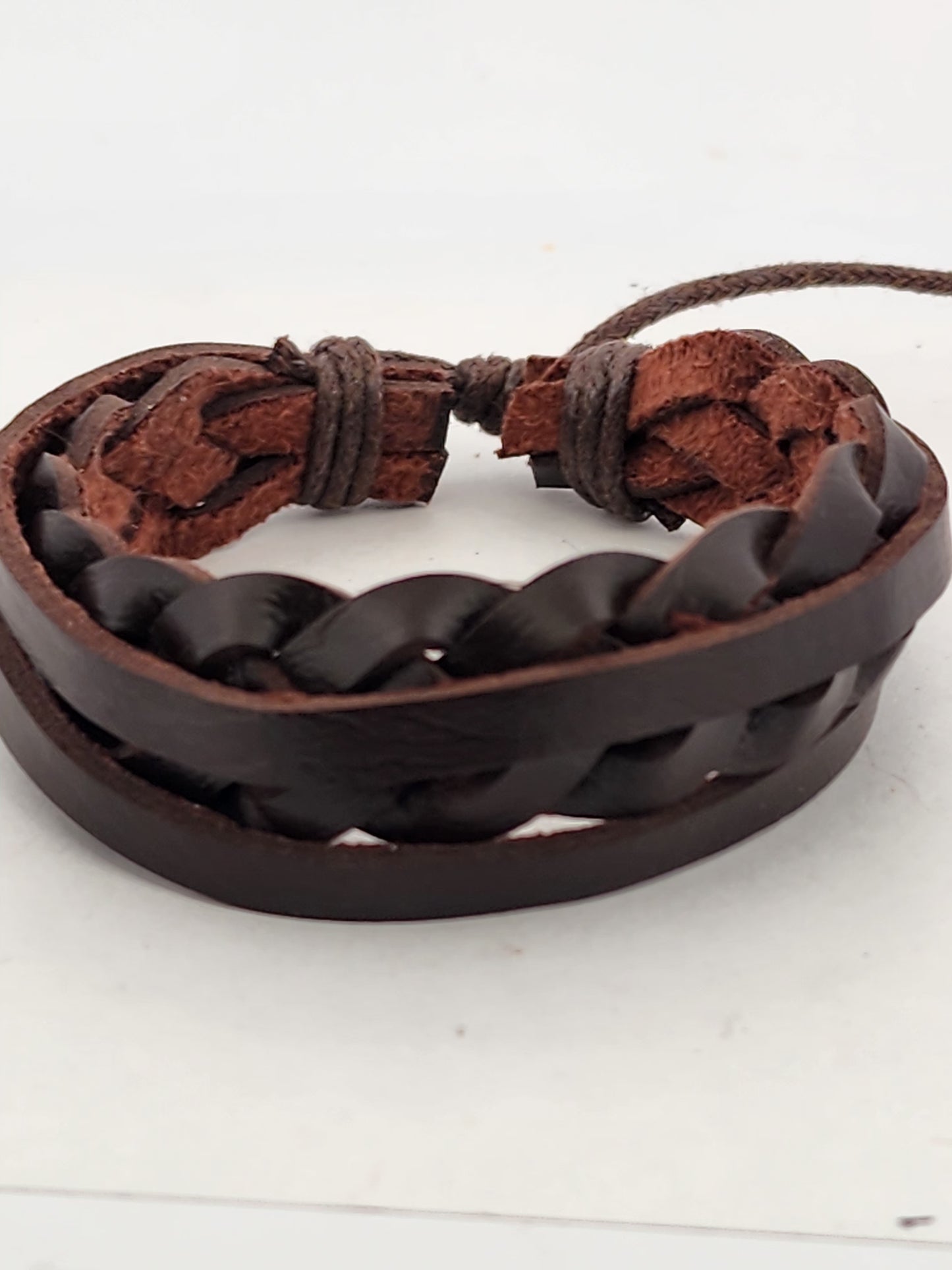 Dark Brown Braided Leather Bracelet | Adjustable Woven Cuff | Unisex Boho Style