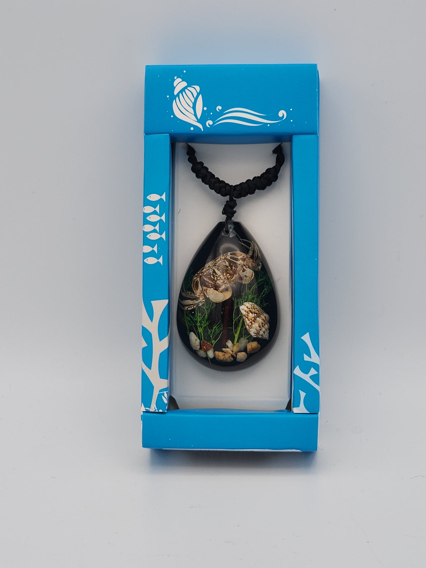 Sea Life Resin Pendant Necklace - Ocean Crab & Shells