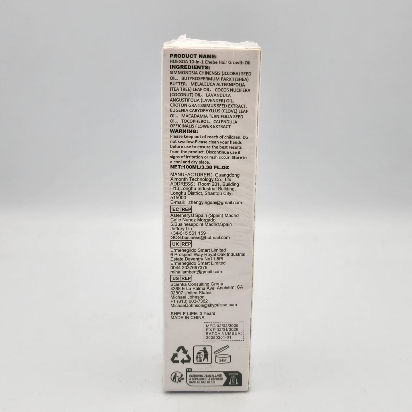Product packaging with detailed text on a gray background