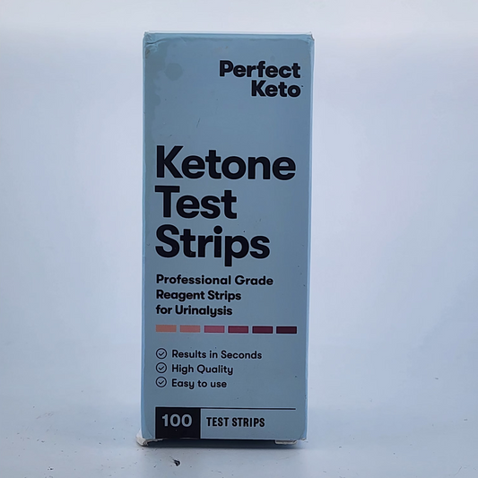 Box of Perfect Keto Ketone Test Strips on a white background